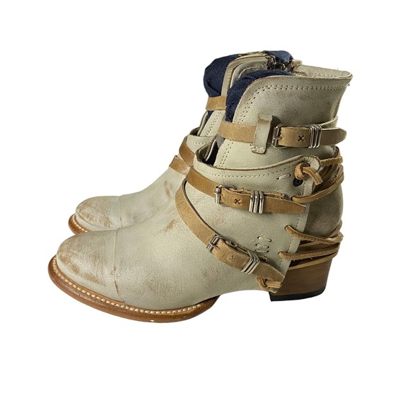 FreeBird by Steven Crue Strap Boots Leather Distressed Women\'s 7 Dune Boho